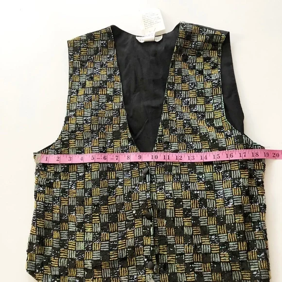 VTG Summit Hill Sequenced Beaded Vest Gold Silver Black Neutral Colors NWT Sz L - Picture 7 of 8